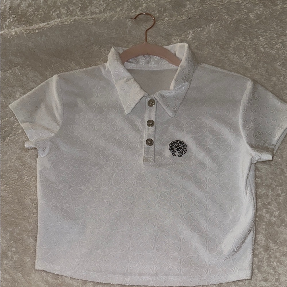 Chrome Hearts White Tonal Monogram Cross Logo Short Sleeve Polo (M)
